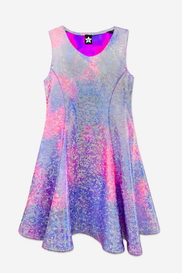 Sleeveless Twirl Dress - Pink Purple Tie Dye Glitter