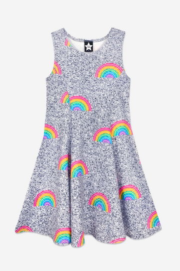 SLEEVELESS TWIRL DRESS - SILVER GLITTER RAINBOW