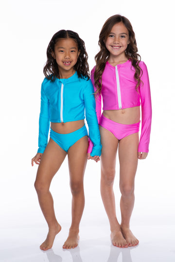 High Shine Plus Cropped Zip Rashguard & Bottom - Barbie Pink