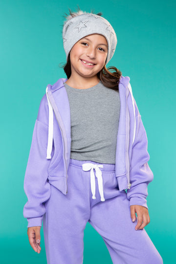 French Terry Luxe Drop Shoulder Zip Hoodie - Lavender