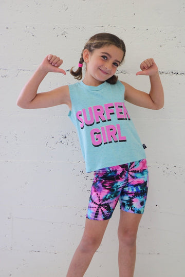 Muscle Tank - Screened - Aqua “Surfer Girl”