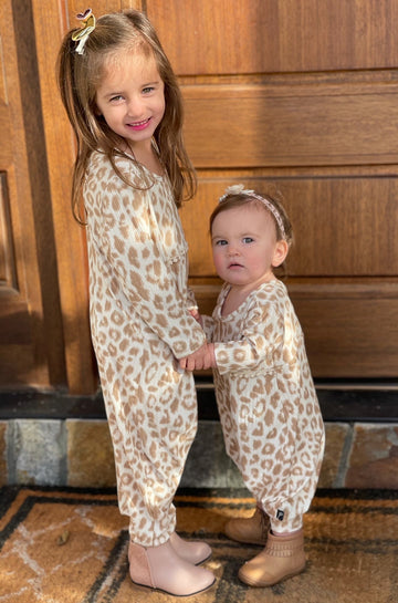 Baby Doll Long Sleeve Romper - Ivory Taupe Leopard