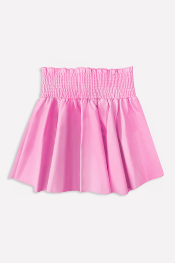 Vegan Leather Smocked Skater Skirt - Candy Pink - Candy Pink