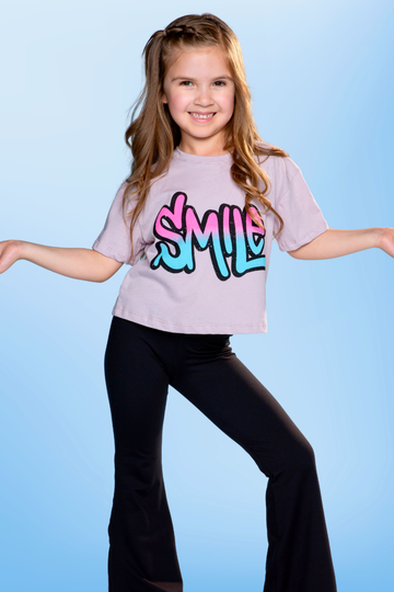 Washed Cotton Drop Shoulder Tee - Ice Lilac Graffiti Smile