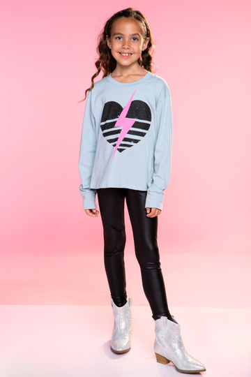 Washed Cotton Long Sleeve Easy Tee - Sky Pink Heart Bolt