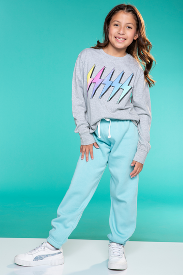 Washed Cotton Long Sleeve Easy Tee - Heather Grey Ombre Bolts
