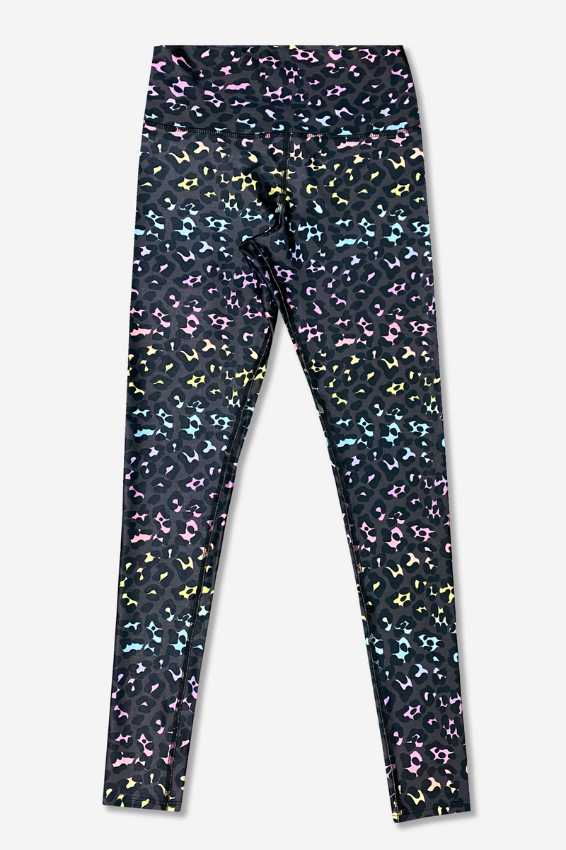 Women's High Shine Long Legging - Charcoal Rainbow Leopard