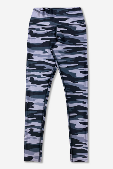 Tween High Shine Long Legging - Grey Black Camo