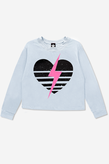 Washed Cotton Long Sleeve Easy Tee - Sky Pink Heart Bolt