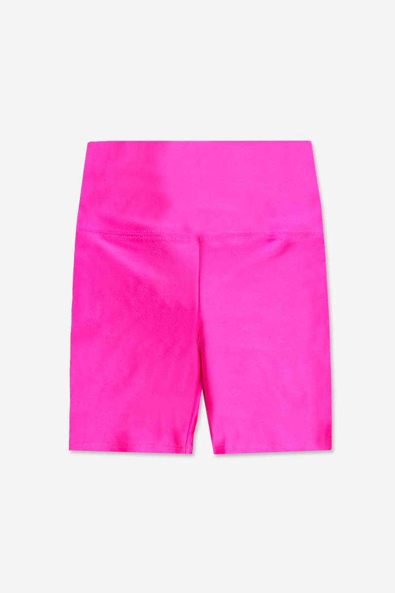 Women's High Shine Biker Short - Neon Pink