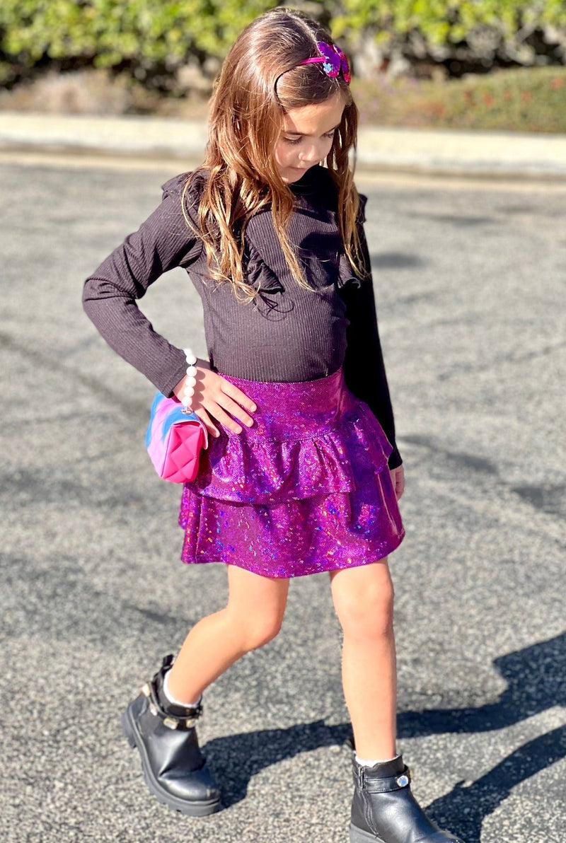 Tiered Skirt - Fuschia Black Glitter