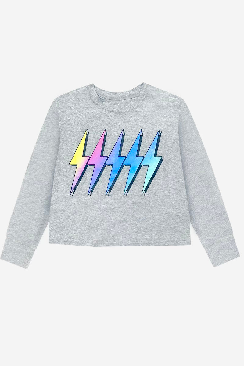 Washed Cotton Long Sleeve Easy Tee - Heather Grey Ombre Bolts