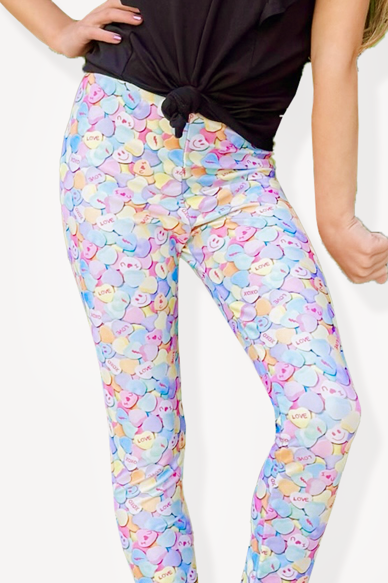 High Shine Long Legging - Pastel Candy Hearts